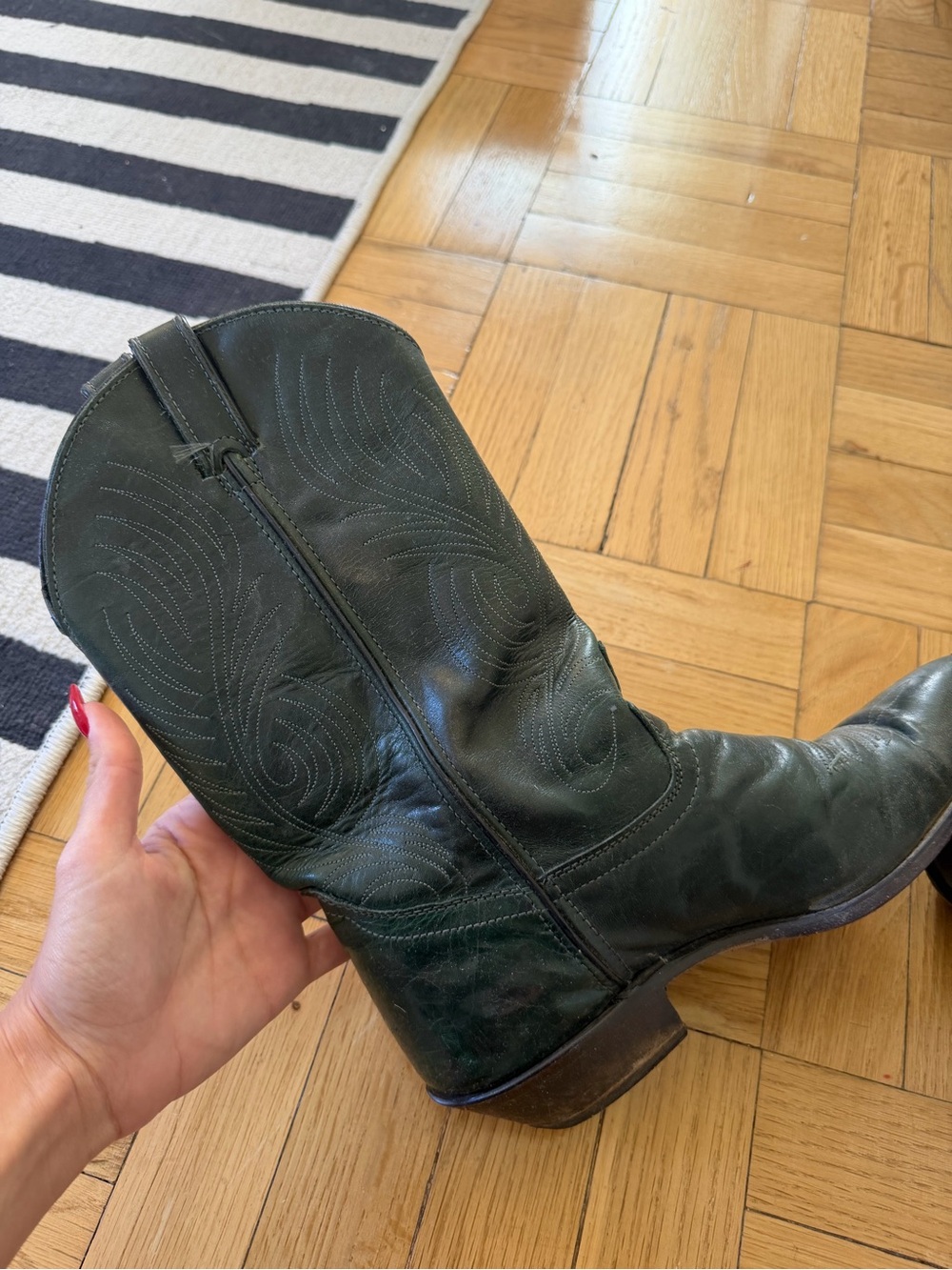 Dark Green Leather vintage Western Cowboy Boot